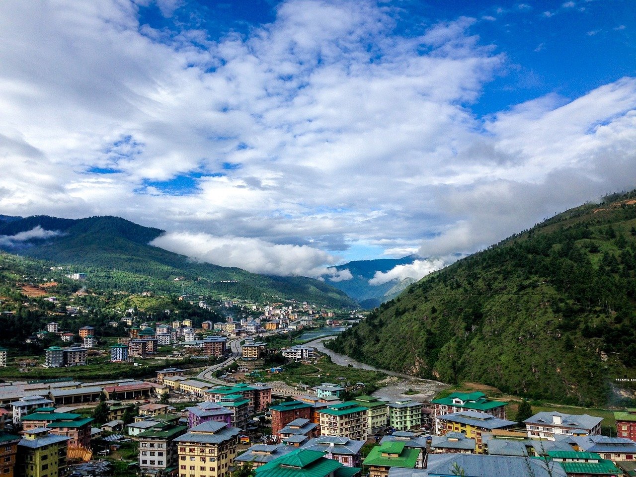 bhutan, village, mountain, nature, green city